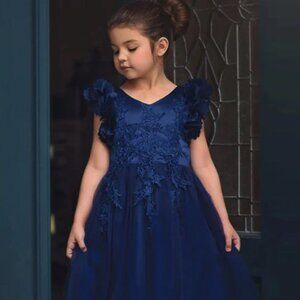 Trish Scully Child Navy Floral Lace Flowergirl Pageant Bianca Tulle Dress 12 10